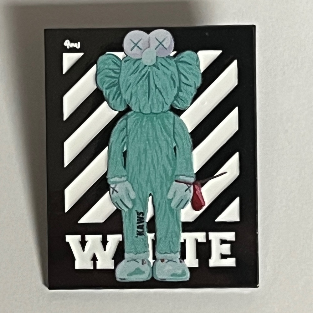 KAWS x Off White Hat Pin Pins Streetwear Hats Bag Fitted New Era Chrome Hype
